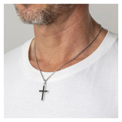 Cargar imagen en el visor de la galería, COLLAR CRUZ LOTUS STYLE MEN IN BLACK LS1983-1/1 ACERO, HOMBRE
