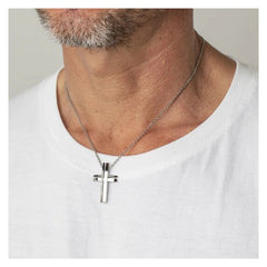 Cargar imagen en el visor de la galería, COLLAR CRUZ LOTUS STYLE MEN IN BLACK LS1984-1/1 ACERO, HOMBRE
