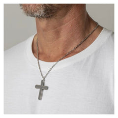 Cargar imagen en el visor de la galería, COLLAR CRUZ LOTUS STYLE MEN IN BLACK LS1986-1/1 ACERO, HOMBRE
